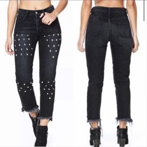 Carmar black studded jeans frayed hem Bikercore